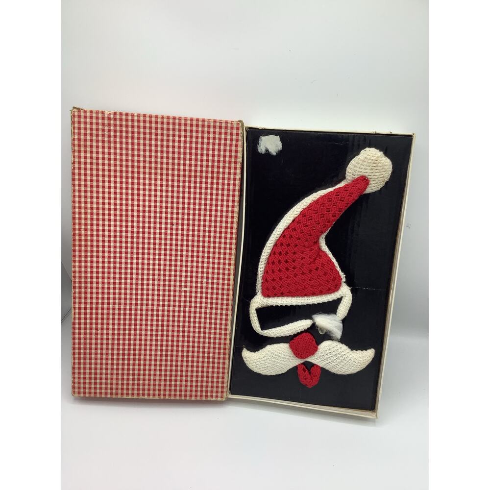 NOS Vintage Hanson Dishcloth Winking Santa 1950s Hostess Gift Set Original Box